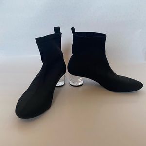 Zara black clear heel ankle sock boots 7